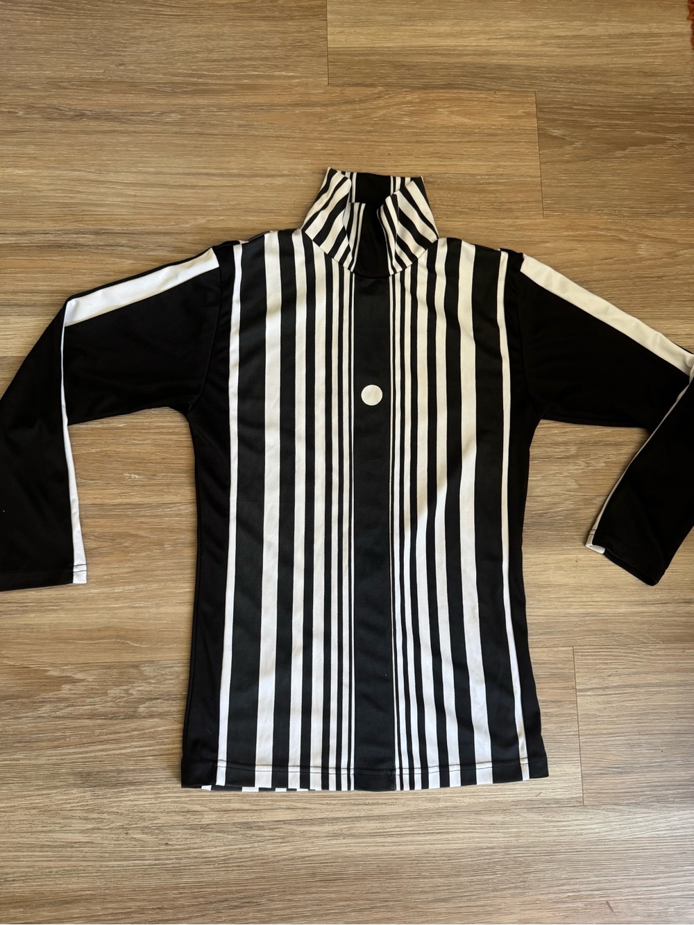 Perfect for Burning Man Black & White Vertical Stripe Mock Neck Top